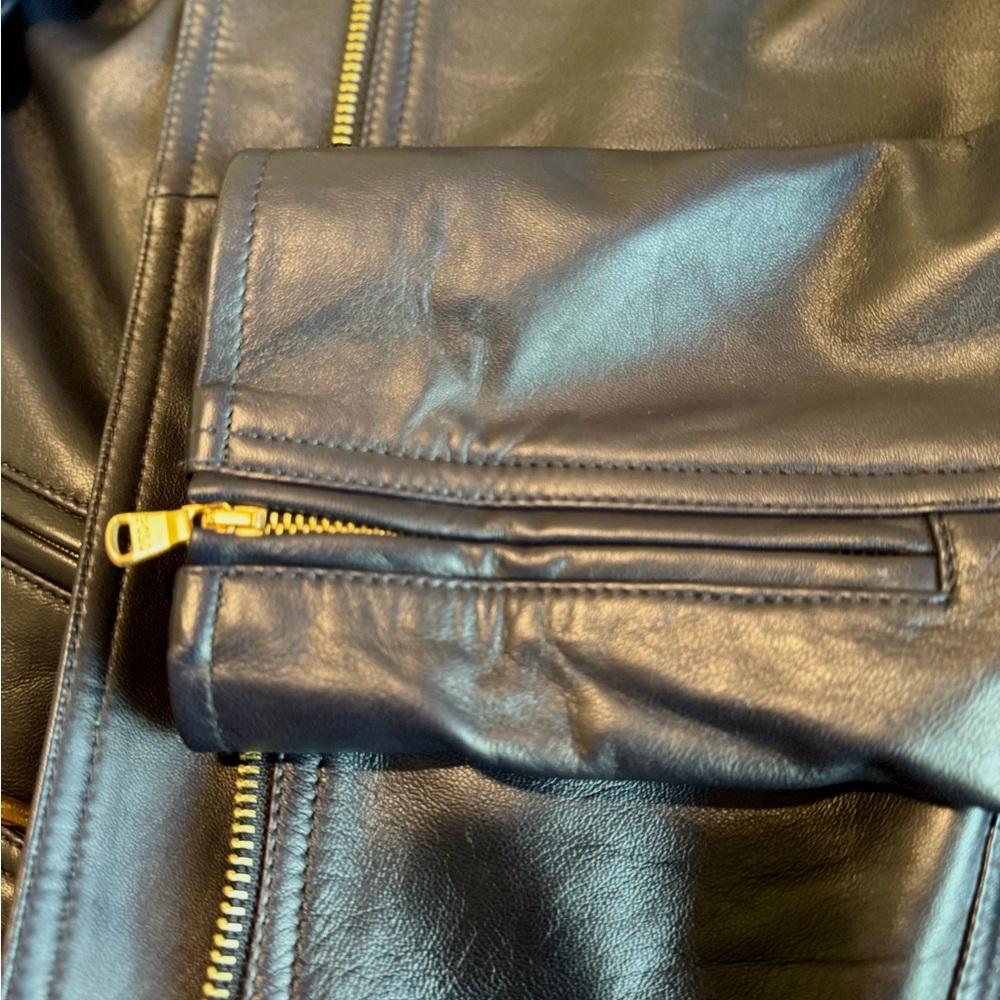 Polo Ralph Lauren Navy Blue Moto leather jacket. - Picture 4 of 4